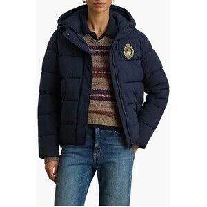 Lauren Ralph Lauren Women's Crested Short Puffer Polly Jacket Navy L NWT $230
